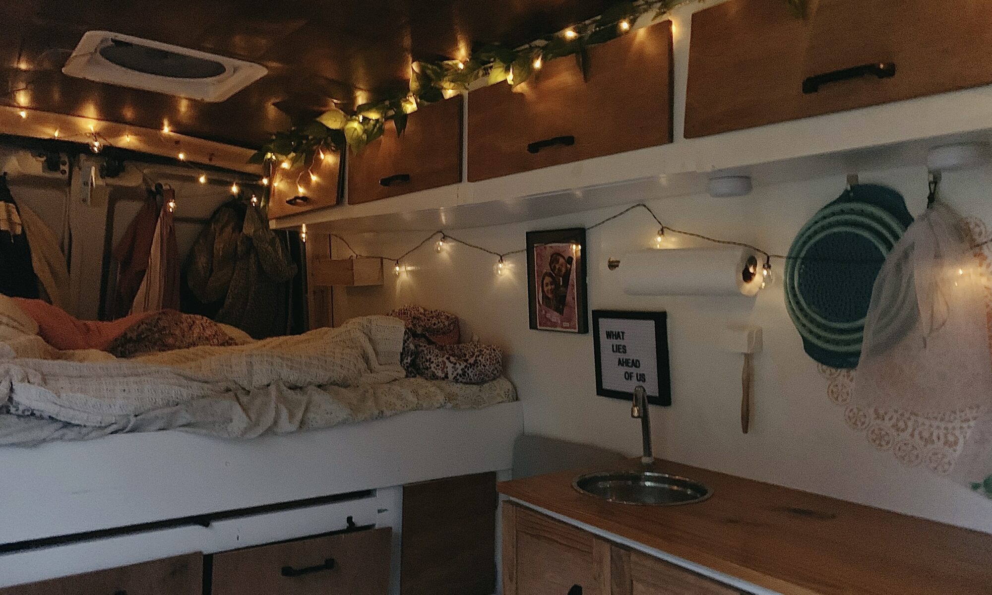 Interior of cozy campervan home