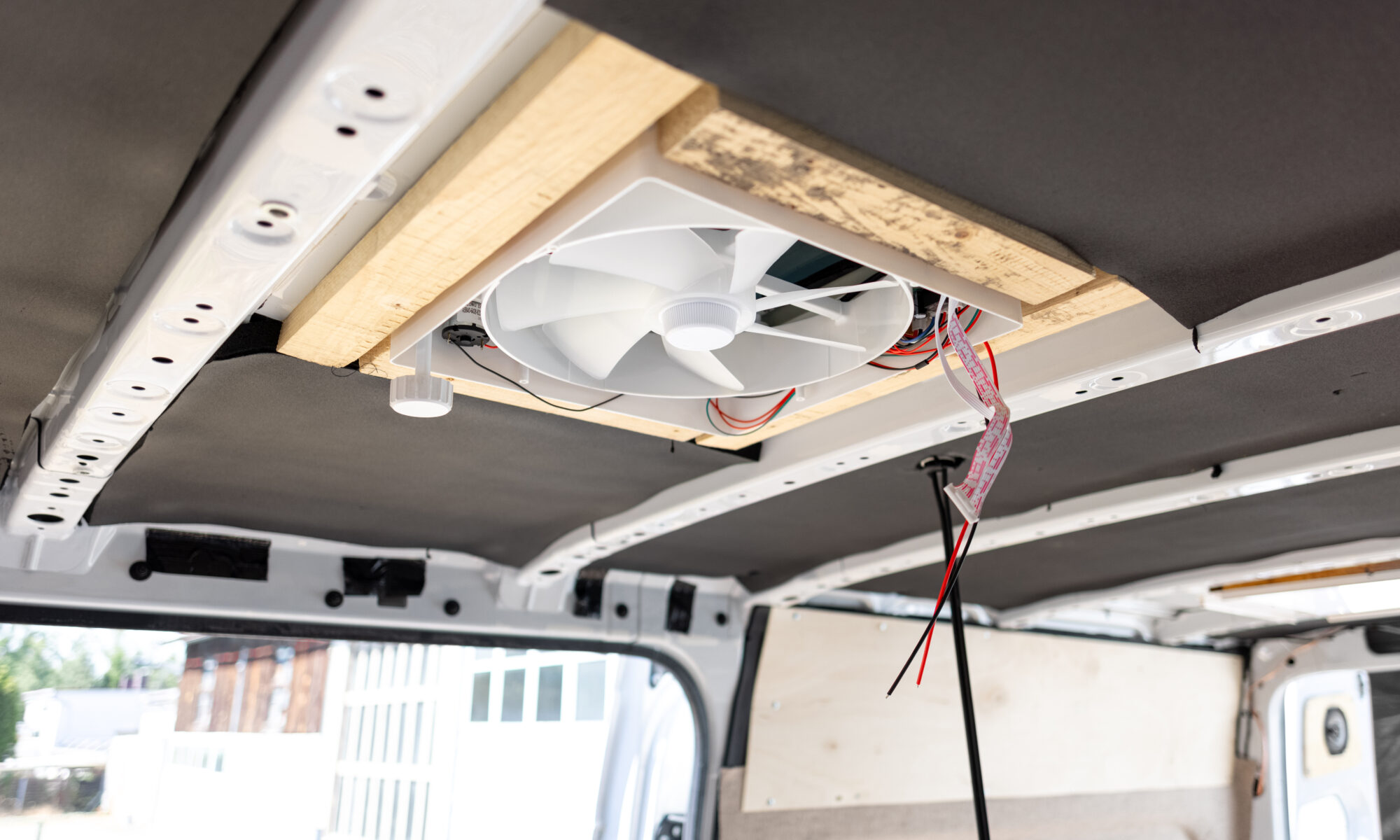 Newly installed roof fan with wires unconnected - best van roof fan