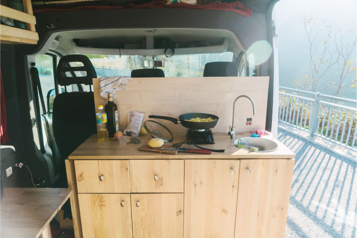 A DIY sink and kitchen in a camper van