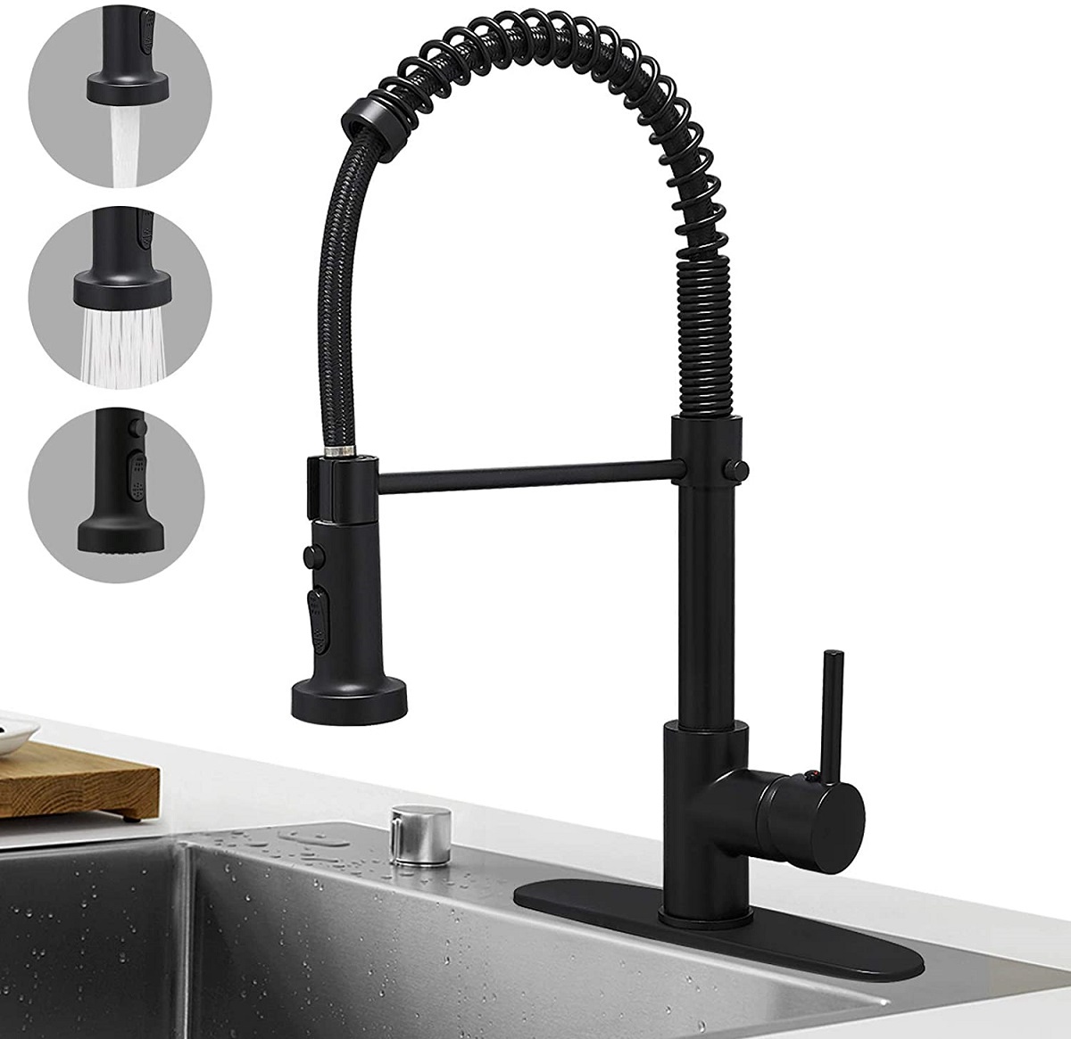 the Hoimpro kitchen faucet with pull down sprayer