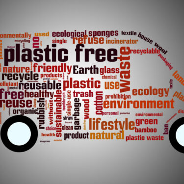 Eco friendly words in the shape of a van