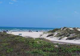View of sandy beaches and a variety of campers near the dunes.