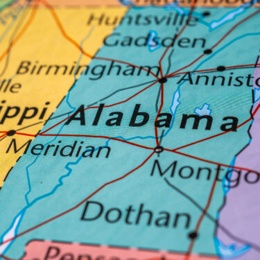 Alabama on the map of USA-van travel in Alabama