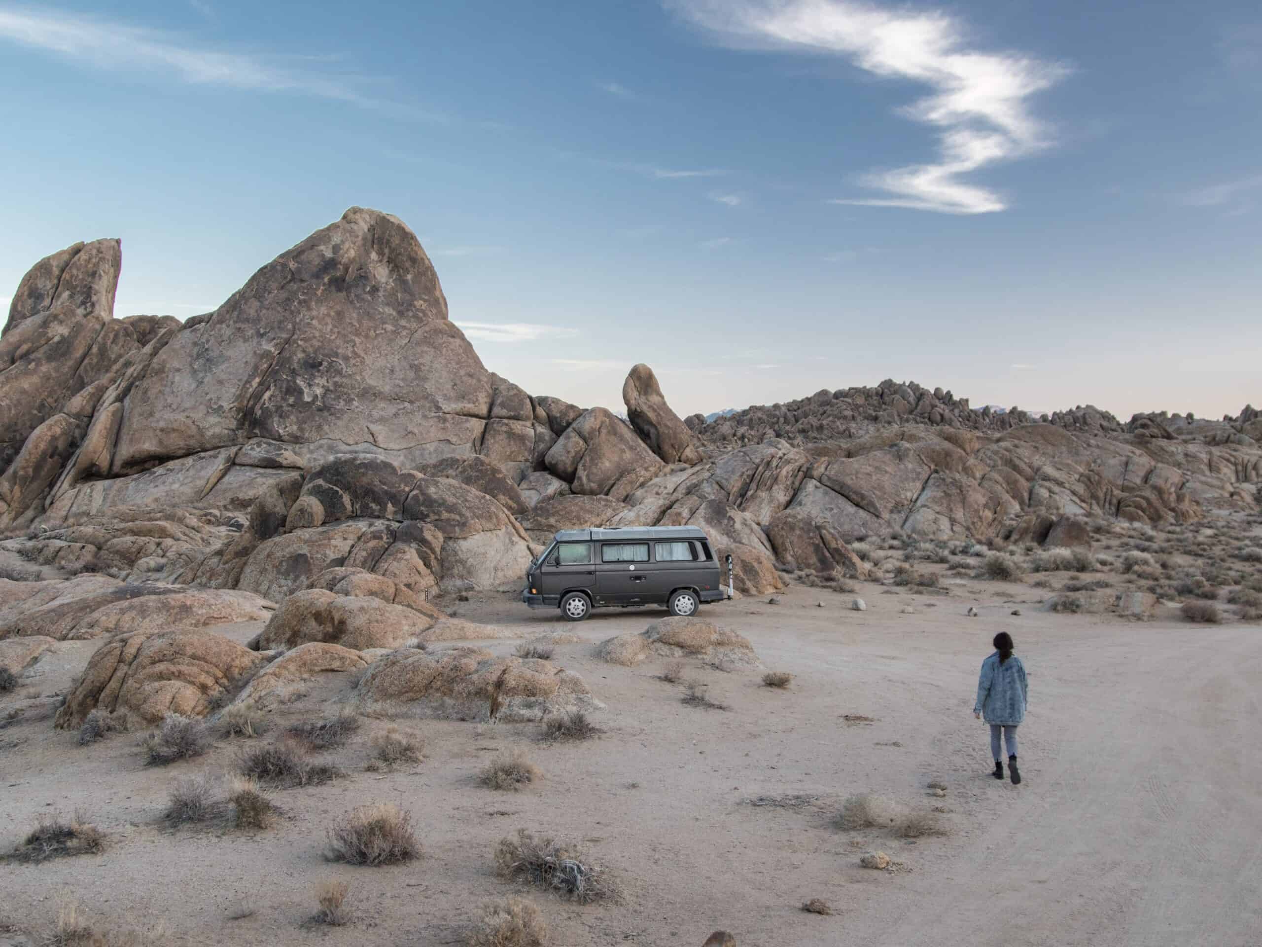 Van dry camping in the desert