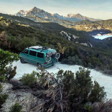 Van dry camping in the mountains.
