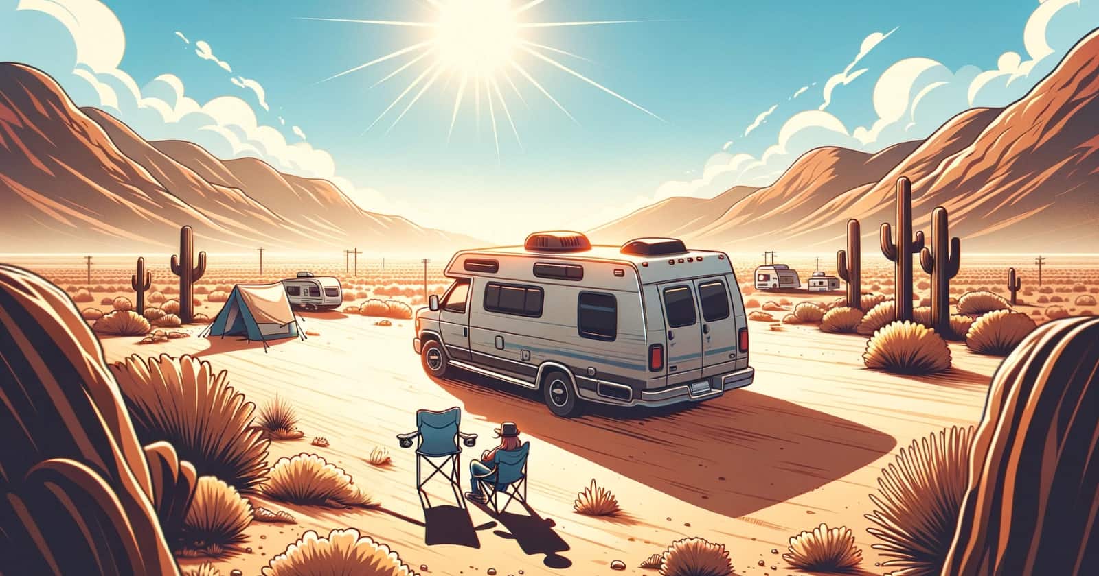 A van camping in the Quartzite, Arizona desert